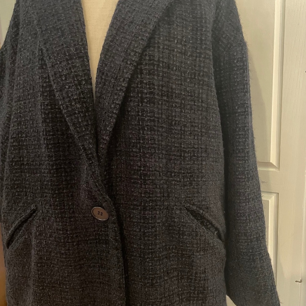Flawless Black Textured Tweed Blazer Womens Size S Single Button Wool Blend soft - Picture 2 of 9